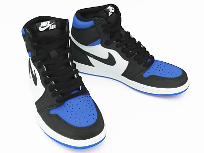 Nike Air High Top Sneakers Black Blue White Perforated Upper With White Swoosh Logo 3d model