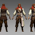 Game Movie Character Pirate Style Design With Red Hair Belt Boots And Decorations