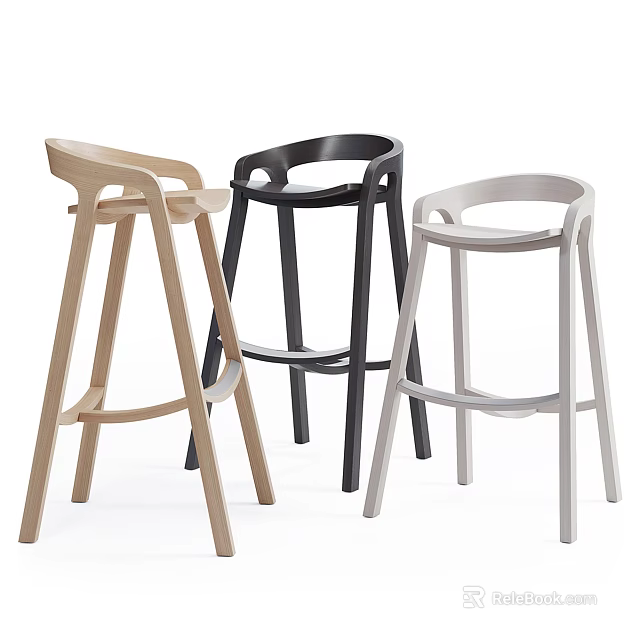 Modern Design Bar Stools In Light Wood Black And White Colors 3d model 