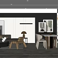 Elegant Modern Living and Dining Room Interior With Sofa Dining Table Chairs And Artwork