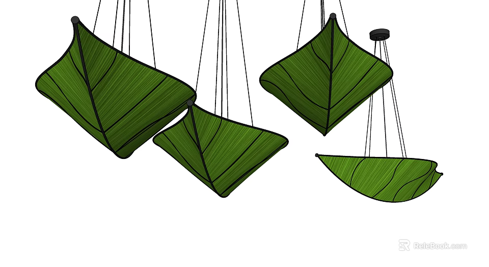 Elegant Green Leaf Shaped Pendant Chandeliers Hanging For Modern Interior Decor 3d model 