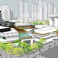 Modern Commercial Street With Contemporary Architecture Greenery And Open Pedestrian Areas