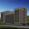 Aerial View Planning Of Modern Multi Story Building With Landscaping Pedestrians And Vehicles