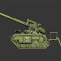 Realistic Green Military Tank Model With Long Barrel Cannon And Heavy Tracks