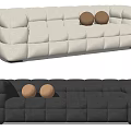 White and Black Sectional Sofa with Square Tufted Design and Two Brown Balls 3d model
