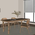 Quiet Dining Table and Chair Combination Dining Chair Floor Lamp Single Chair 3d model