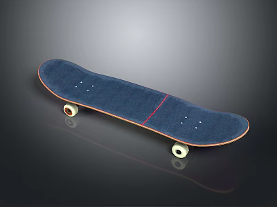Blue Skateboard With Red Stripe And White Wheels For Daily Use 3d model