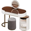 Elegant Modern Dressing Table With Round Mirror Velvet Stool And Side Cabinet 3d model
