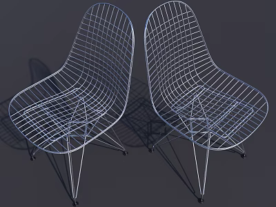 Modern Metal Wire Lounge Chairs With Curved Design And Sleek Legs Pair 3d model