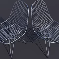 Modern Metal Wire Lounge Chairs With Curved Design And Sleek Legs Pair
