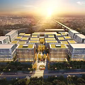 Modern Industrial Park With Green Roofs Central Gardens And Wide Roads