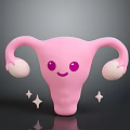 Cute Pink Uterus Organ With Smiling Face Purple Eyes Ovaries And Sparkles