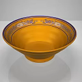 Yellow Ceramic Dinnerware Set With Ribbed Design And Blue Gold Decorative Rim 3d model