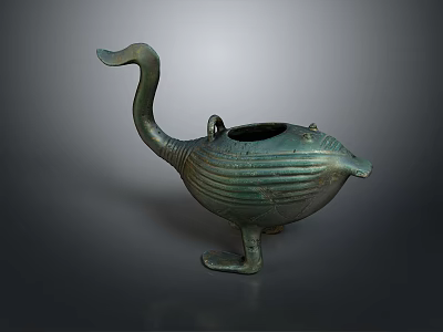 Antique Bronze Swan Shaped Vessel with Long Neck for Traditional Household Use 3d model