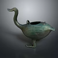 Antique Bronze Swan Shaped Vessel with Long Neck for Traditional Household Use
