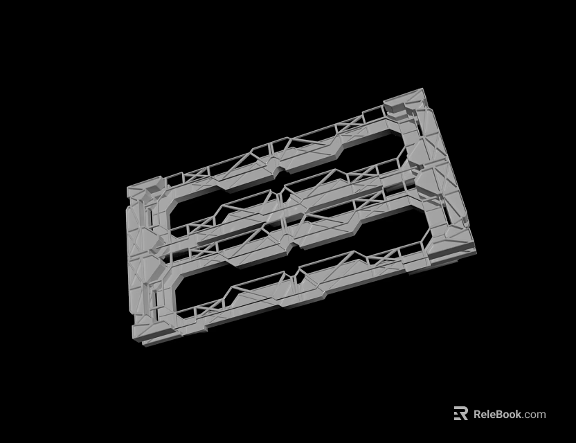Gray Hollow Mechanical Frame With Multiple Slots And Structured Design Features 3d model 