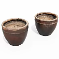 Two Brown Ceramic Pots with White Distressed Edges and Textured Surface 3d model