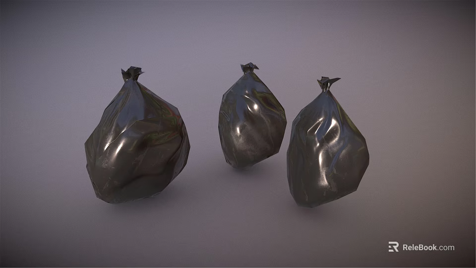 Three Silver Garbage Bags For Household Use With Tied Closure 3d model 