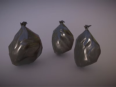 Three Silver Garbage Bags For Household Use With Tied Closure 3d model