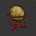 Vintage Globe With Ornate Wooden Stand For Home Decor