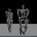 Abstract Human Form Stone Sculptures Two Standing Against Blue Sky And Grid Ground