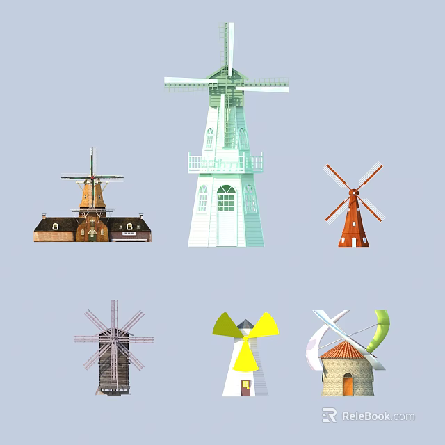 Diverse Collection Of Decorative Windmills With Various Styles And Colors 3d model 