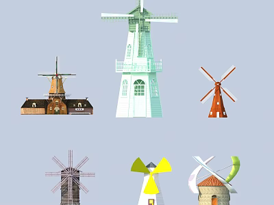 Diverse Collection Of Decorative Windmills With Various Styles And Colors 3d model
