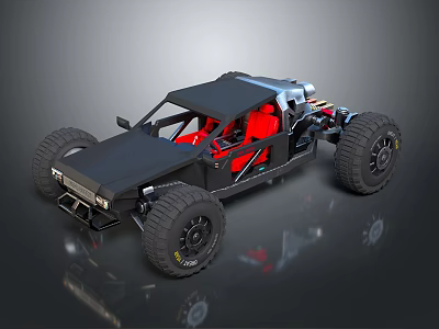 Electric Toy Off Road Vehicle With Black Body Red Seats Large Tires Open Frame Structure 3d model