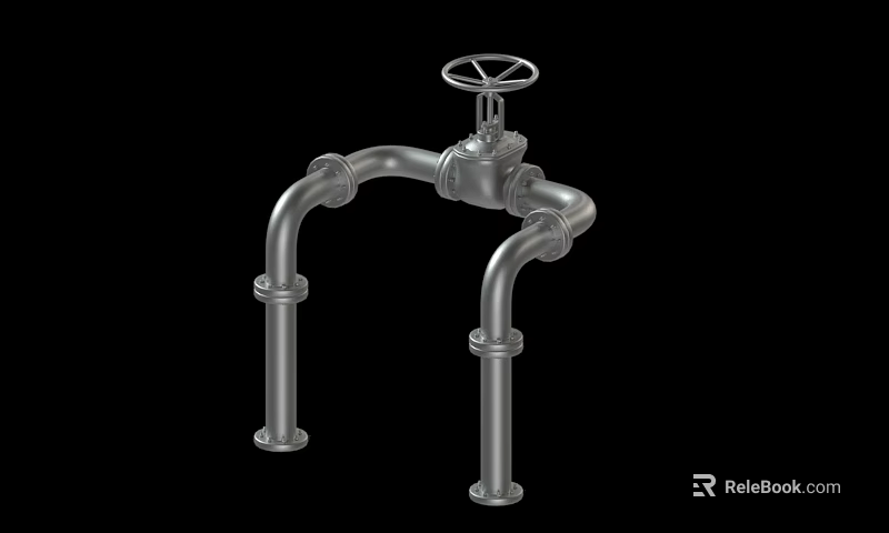 Durable Industrial Metal Pipe Valve Connection Structure With Mechanical Handle Design 3d model 