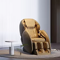 Beige Single Massage Sofa with Blinds Small Round Table Green Plant on Round Rug