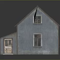 Detailed Small House Model with Blue Walls Brown Roof Porch Windows and Reflective Surface