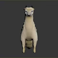 Realistic White Llama Sculpture With Black Horns Standing On Gray Background