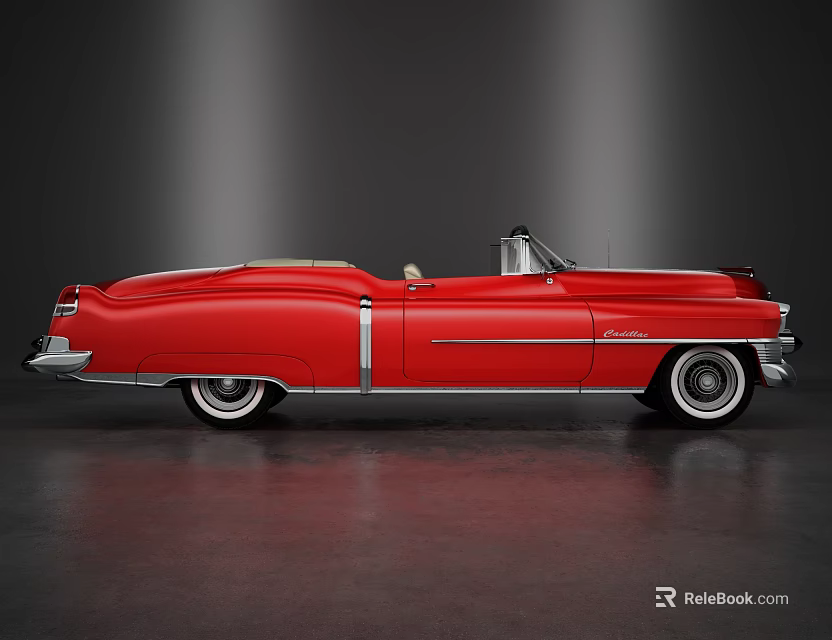 Red Classic Convertible Car With Sleek Body Lines And Chrome Wheels On Dark Background 3d model 