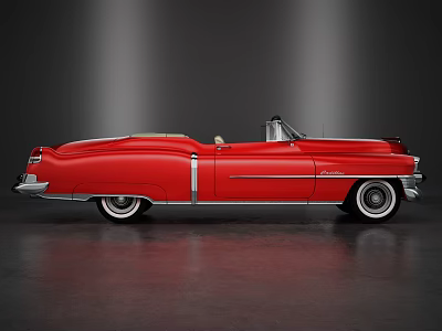 Red Classic Convertible Car With Sleek Body Lines And Chrome Wheels On Dark Background 3d model