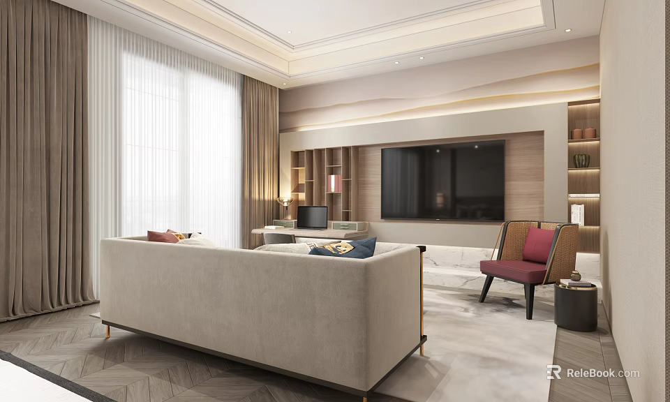 Modern Lounge Interior With Sofa TV And Elegant Decor 3d model