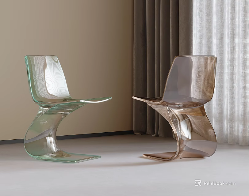 Modern Transparent Dining Chairs Featuring Curved Design In Contemporary Interior 3d model