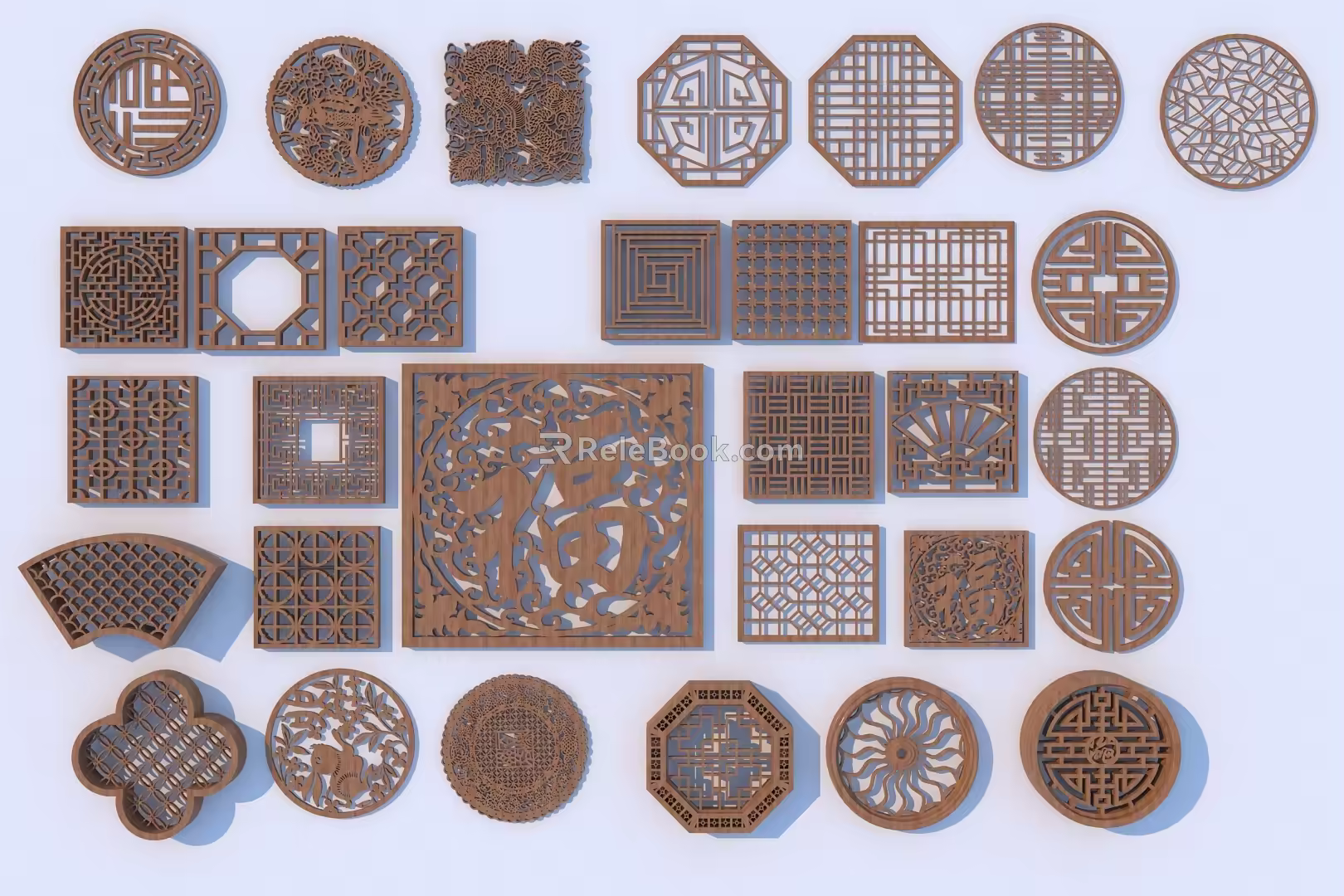 New Chinese-style openwork window carved pattern hollow pane window flower antique leak window 3d model