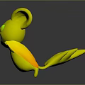 Cartoon Creature 3D Model With Gray White Body Yellow Ears Wings Open Mouth Cheerful Pose