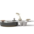 Modern Irregular Shape Coffee Table With Vase Dried Grass Tray And Decorative Items 3d model