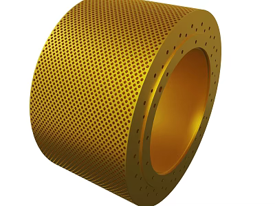 Golden Cylindrical Metal Structure With Perforated Surface And Hollow Design 3d model