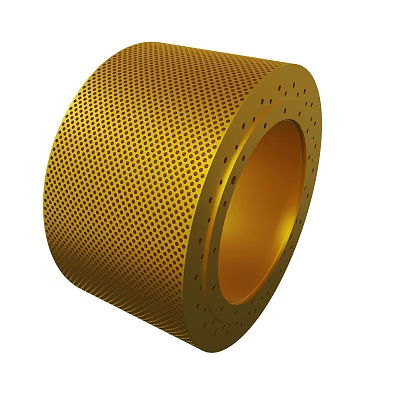 Golden Cylindrical Metal Structure With Perforated Surface And Hollow Design 3d model