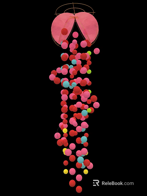 Colorful Circular Objects Falling Like Waterfall With Pink Red Blue Yellow And Black Background 3d model