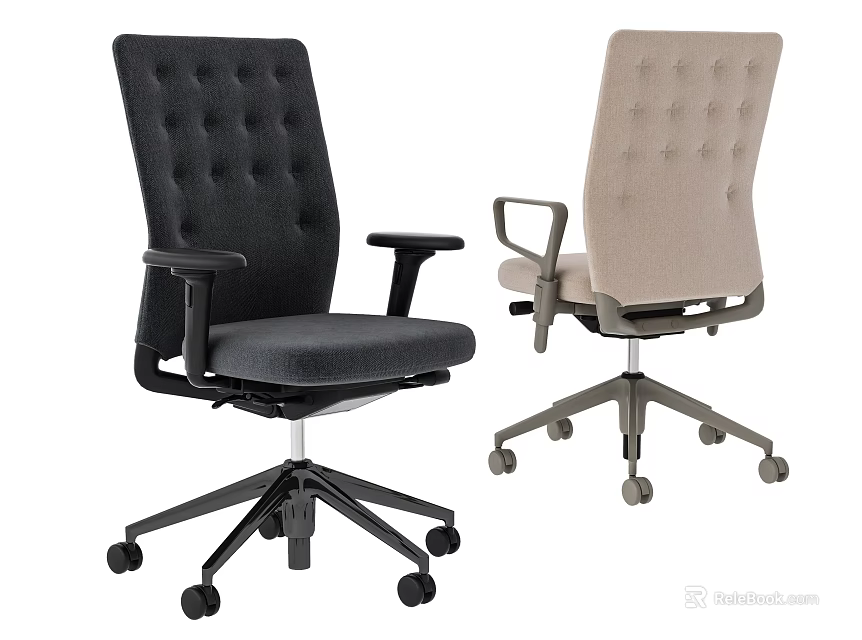 Modern Office Chairs With High Backrest Armrests And Rolling Wheels In Dark Gray And Beige 3d model 