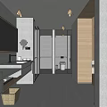 Modern Hotel Bathroom Interior With Large Mirror White Vanity Glass Shower And Wooden Accents