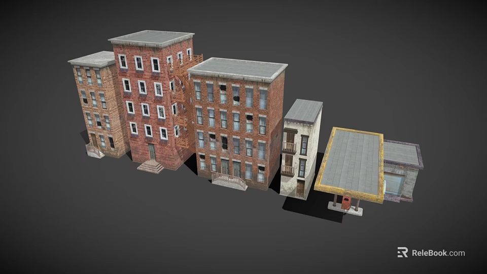 Cartoon City Scene With Various Colorful Buildings And Unique Architectural Details 3d model 