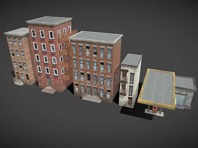 Cartoon City Scene With Various Colorful Buildings And Unique Architectural Details 3d model