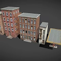 Cartoon City Scene With Various Colorful Buildings And Unique Architectural Details