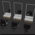 Three Massage Chairs With Mirrored Frames And Black Barber Seats Below 3d model