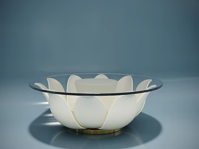 Elegant Lotus Shaped Coffee Table With White Petal Design Glass Top And Gold Base 3d model