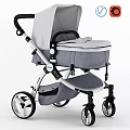 Modern Stylish Gray Baby Stroller With Padded Seat Storage Pocket And Black Wheels
